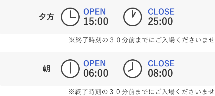 夕方15:00-25:00、朝6:00-8:00
