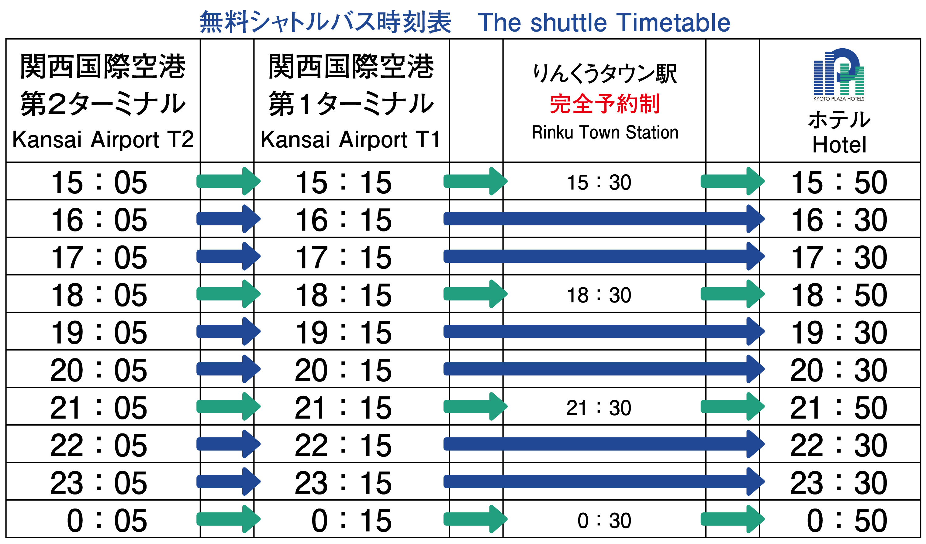 無料シャトルバス時刻表KH2